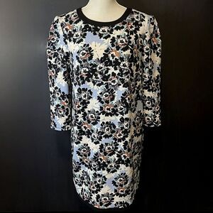 Xhilaration Women's Black Blue Floral Elbow-length Sleeve Shift Midi Dress